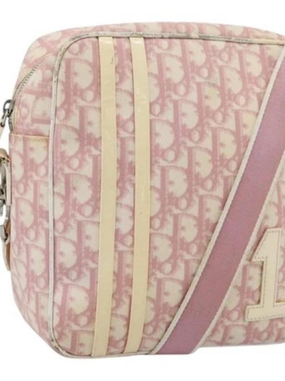 Christian Dior Trotter Canvas Shoulder Bag PVC Pink Silver Auth BA13409 - Picture 1 of 16